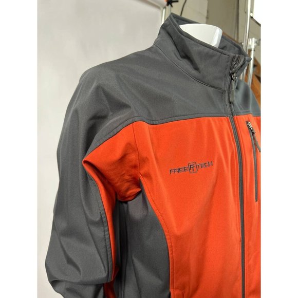 Free Tech Mens Softshell Jacket Orange Black Color Block Pockets Full Zip L - Picture 7 of 11